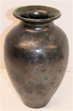 Large Dover Pottery Crystalline Art Pottery Vase - Dark Emerald Green Background with Black Crystalline Glaze - Dover Pottery Seagrove,  NC - Al McCanless Potter - Dated 1996 - Vase is 9 Tall 