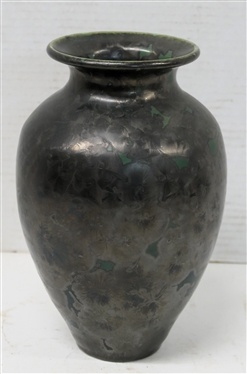 Large Dover Pottery Crystalline Art Pottery Vase - Dark Emerald Green Background with Black Crystalline Glaze - Dover Pottery Seagrove,  NC - Al McCanless Potter - Dated 1996 - Vase is 9 Tall 