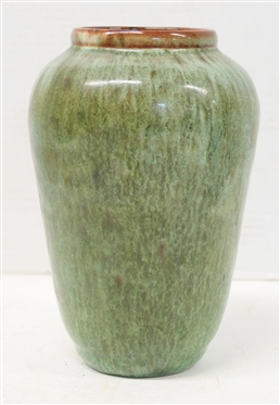 Seagrove North Carolina Green Variegated Art Pottery Vase - 8 Tall - Not Signed