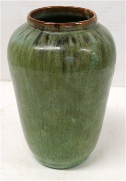 Seagrove North Carolina Green Variegated Art Pottery Vase - 8 Tall - Not Signed