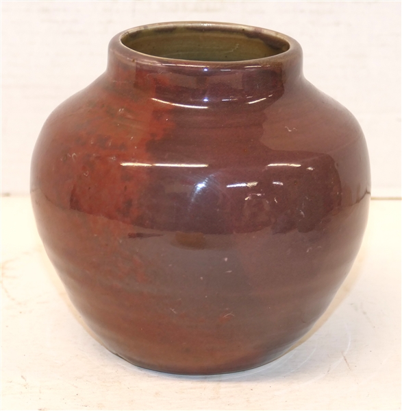 1950 Pisgah Forest Dark Wine Glazed Vase / Jar - Stamped "1950 Pisgah Forest" - 6" Tall 