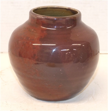 1950 Pisgah Forest Dark Wine Glazed Vase / Jar - Stamped 1950 Pisgah Forest - 6 Tall 