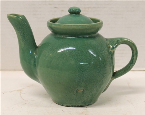 Turquoise Green North Carolina Pottery Tea Pot with Lid 5 1/2 Tall 7 Across