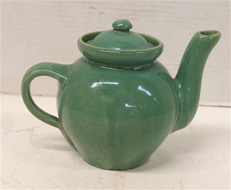 Turquoise Green North Carolina Pottery Tea Pot with Lid 5 1/2 Tall 7 Across