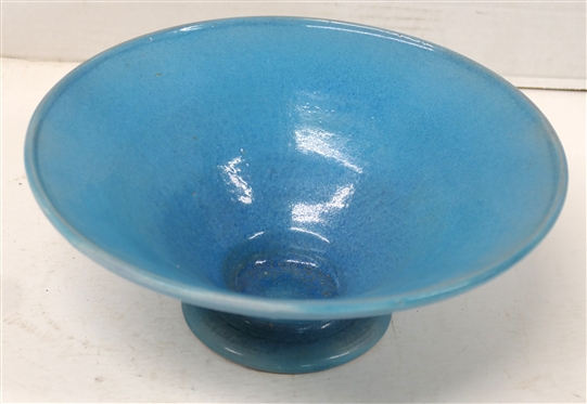Shearwater Pottery Footed Bowl / Compote - Pretty Light Blue Glaze - Stamped Shearwater on Bottom of Foot - Bowl is 3 3/4 Tall 9 1/4 Across Top - Shearwater Pottery Ocean Springs, MS 