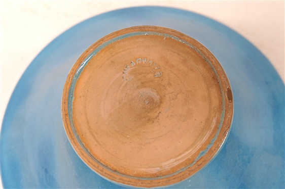 Shearwater Pottery Footed Bowl / Compote - Pretty Light Blue Glaze - Stamped Shearwater on Bottom of Foot - Bowl is 3 3/4 Tall 9 1/4 Across Top - Shearwater Pottery Ocean Springs, MS 