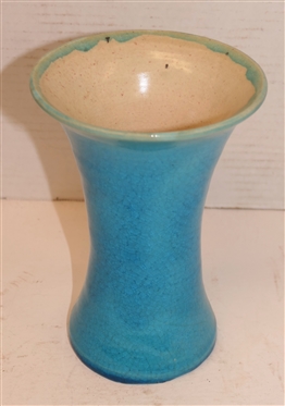 1947 Pisgah Forest Stephen - Blue Crackel Glazed Vase - White Speckled Interior - Vase is 7 Tall - Stamped 47 Stephen with Potter''s Wheel Mark 