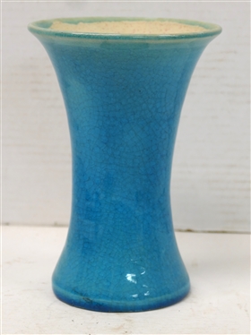 1947 Pisgah Forest Stephen - Blue Crackel Glazed Vase - White Speckled Interior - Vase is 7 Tall - Stamped 47 Stephen with Potter''s Wheel Mark 