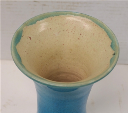 1947 Pisgah Forest Stephen - Blue Crackel Glazed Vase - White Speckled Interior - Vase is 7 Tall - Stamped 47 Stephen with Potter''s Wheel Mark 