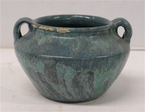 1930''s Carolina Pottery, Candor, NC Double Handled Vessel - Blue and Green Variegated Glazes - Pot is 4 1/2 Tall 6 1/2 Wide - Carolina Pottery, Candor, NC - Attributed to Wrenn Cole - Few Glaze...