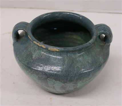 1930''s Carolina Pottery, Candor, NC Double Handled Vessel - Blue and Green Variegated Glazes - Pot is 4 1/2 Tall 6 1/2 Wide - Carolina Pottery, Candor, NC - Attributed to Wrenn Cole - Few Glaze...