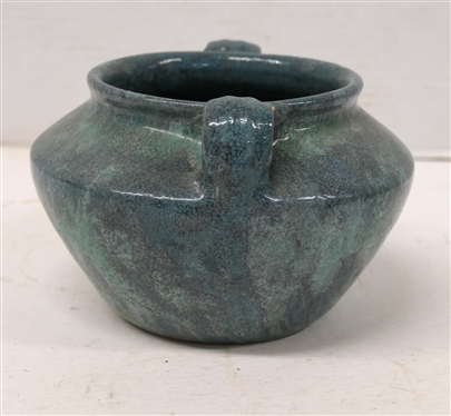 1930''s Carolina Pottery, Candor, NC Double Handled Vessel - Blue and Green Variegated Glazes - Pot is 4 1/2 Tall 6 1/2 Wide - Carolina Pottery, Candor, NC - Attributed to Wrenn Cole - Few Glaze...