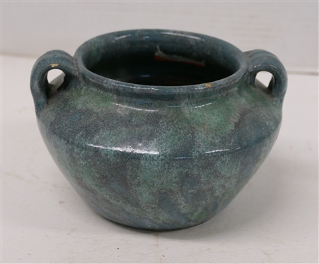 1930''s Carolina Pottery, Candor, NC Double Handled Vessel - Blue and Green Variegated Glazes - Pot is 4 1/2 Tall 6 1/2 Wide - Carolina Pottery, Candor, NC - Attributed to Wrenn Cole - Few Glaze...