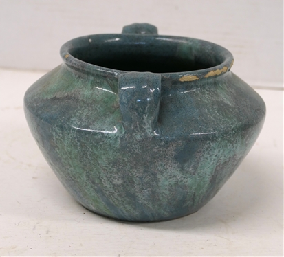 1930''s Carolina Pottery, Candor, NC Double Handled Vessel - Blue and Green Variegated Glazes - Pot is 4 1/2 Tall 6 1/2 Wide - Carolina Pottery, Candor, NC - Attributed to Wrenn Cole - Few Glaze...