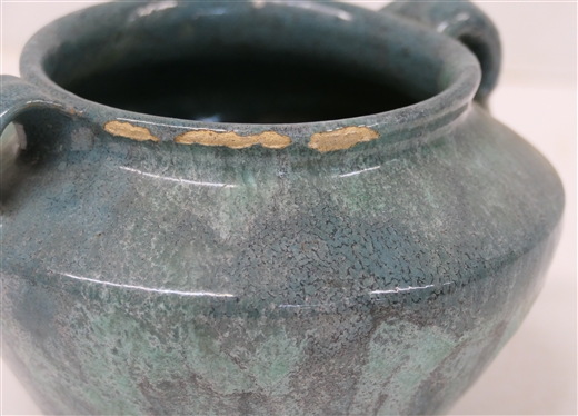 1930''s Carolina Pottery, Candor, NC Double Handled Vessel - Blue and Green Variegated Glazes - Pot is 4 1/2 Tall 6 1/2 Wide - Carolina Pottery, Candor, NC - Attributed to Wrenn Cole - Few Glaze...