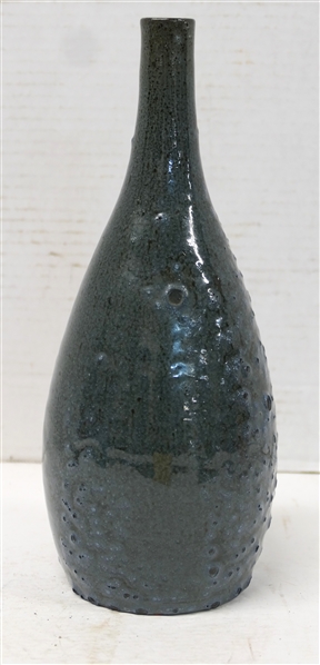 Unusual A.R. Cole Pottery - Sanford, NC Vase with Bubbled Glaze - Blue and Black Variegated Glaze with Burst Bubble Finish - Vase is 10" Tall 
