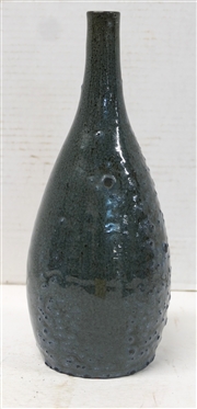 Unusual A.R. Cole Pottery - Sanford, NC Vase with Bubbled Glaze - Blue and Black Variegated Glaze with Burst Bubble Finish - Vase is 10 Tall 