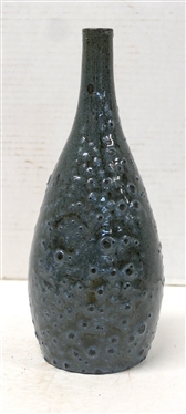 Unusual A.R. Cole Pottery - Sanford, NC Vase with Bubbled Glaze - Blue and Black Variegated Glaze with Burst Bubble Finish - Vase is 10 Tall 