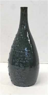 Unusual A.R. Cole Pottery - Sanford, NC Vase with Bubbled Glaze - Blue and Black Variegated Glaze with Burst Bubble Finish - Vase is 10 Tall 