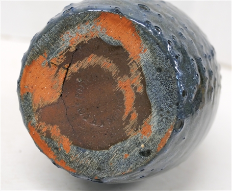 Unusual A.R. Cole Pottery - Sanford, NC Vase with Bubbled Glaze - Blue and Black Variegated Glaze with Burst Bubble Finish - Vase is 10 Tall 