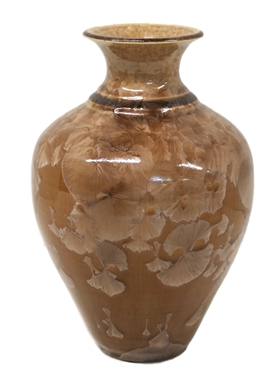 Pretty Tan and Pink Phil Morgan Crystalline Glazed Vase - Dated 1992 - Vase is 8 Tall 