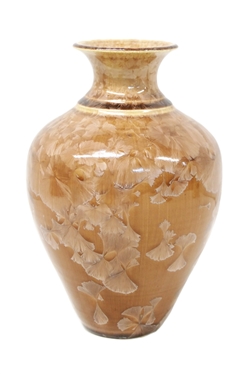 Pretty Tan and Pink Phil Morgan Crystalline Glazed Vase - Dated 1992 - Vase is 8 Tall 