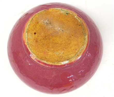 Pink Glazed North Carolina Art Pottery Low Bowl - Pink Glaze with Heavy Drips - Bowl is 3 1/4 Tall 10 Across