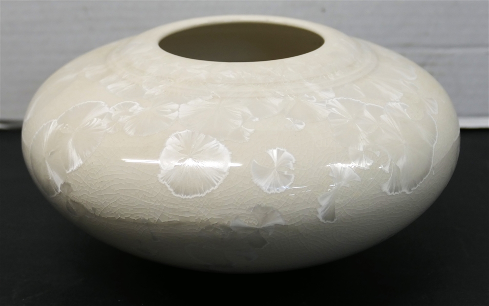 George Smyth 1991 Dated Crystalline Pottery Vessel - White Glaze and Crystals - Signed Smyth 1991 - George Smyth Missouri Potter