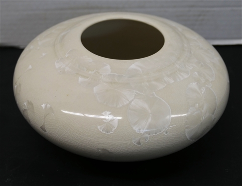 George Smyth 1991 Dated Crystalline Pottery Vessel - White Glaze and Crystals - Signed Smyth 1991 - George Smyth Missouri Potter