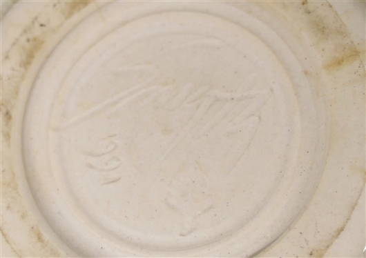 George Smyth 1991 Dated Crystalline Pottery Vessel - White Glaze and Crystals - Signed Smyth 1991 - George Smyth Missouri Potter