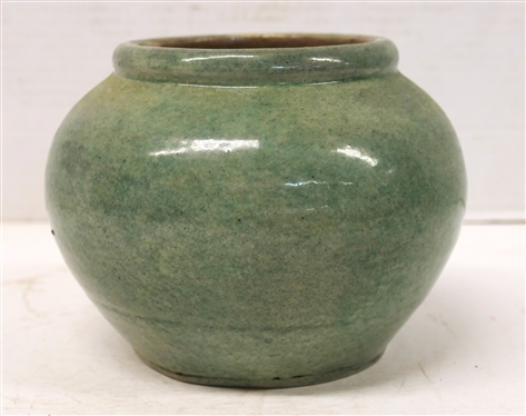 1929 Pisgah Forest North Carolina Pottery Vase - Green Gloss Glaze - Vase is 5 Tall 6 wide - Stamped 1929 Pisgah Forest 