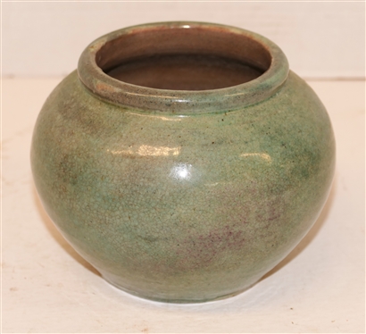 1929 Pisgah Forest North Carolina Pottery Vase - Green Gloss Glaze - Vase is 5 Tall 6 wide - Stamped 1929 Pisgah Forest 