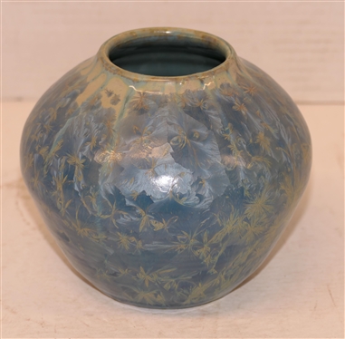 Leftwich Asheville, NC 2000 - Crystalline Art Pottery Vase - Beautiful Overall Blue Crystals - Vase is 5 Tall - Signed On Bottom - Pottery Rodney Henderson Leftwich 