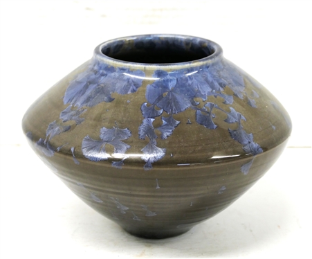 Dover Crystalline Art Pottery Vase - Dark Gray and Lavender Blue Glazes - Signed Dover 1996 - Vase is 5 1/2 Tall - Dover Pottery Seagrove,  NC - Al McCanless Potter