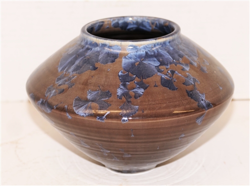 Dover Crystalline Art Pottery Vase - Dark Gray and Lavender Blue Glazes - Signed Dover 1996 - Vase is 5 1/2 Tall - Dover Pottery Seagrove,  NC - Al McCanless Potter