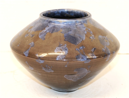 Dover Crystalline Art Pottery Vase - Dark Gray and Lavender Blue Glazes - Signed Dover 1996 - Vase is 5 1/2 Tall - Dover Pottery Seagrove,  NC - Al McCanless Potter