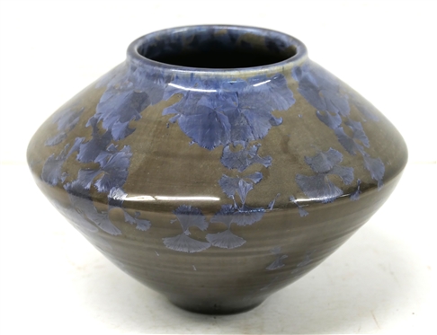 Dover Crystalline Art Pottery Vase - Dark Gray and Lavender Blue Glazes - Signed Dover 1996 - Vase is 5 1/2 Tall - Dover Pottery Seagrove,  NC - Al McCanless Potter