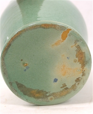 Beautiful Light Turquoise Green Triple Handled Vase - Light and Dark Green Variegated Glaze - Vase is 9 1/2 Tall 