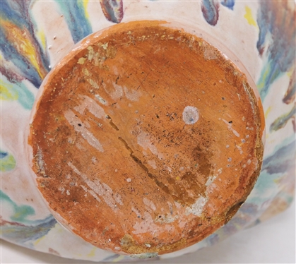 Cole / Rainbow Pottery NC Art Pottery Basket - Rainbow Colored Glaze - Basket is 4 1/2 Tall Not Including Handle - 10 By 6 1/2 