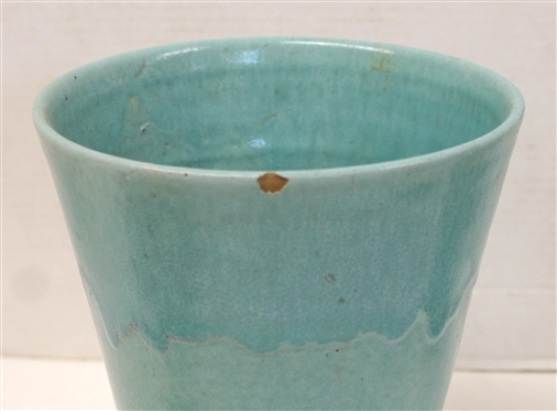 Large 1939 -1959 Handmade by North State Pottery Turquoise Vase - 9 1/2 Tall 7 1/2 Wide at Top - Chip At Top Edge - See Photo - Stamped on Bottom 