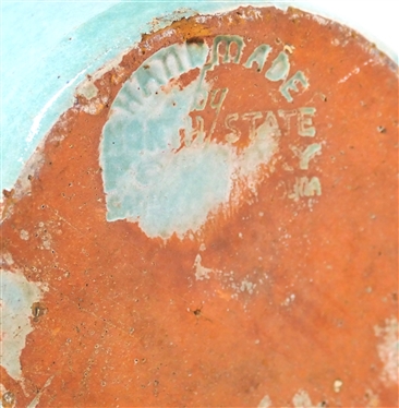 Large 1939 -1959 Handmade by North State Pottery Turquoise Vase - 9 1/2 Tall 7 1/2 Wide at Top - Chip At Top Edge - See Photo - Stamped on Bottom 