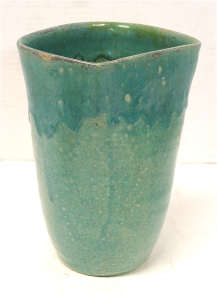 Handmade by North State Pottery (1939 - 1959) Turquoise Vase - Rectangular Top - Two Variations of Turquoise Glaze - Vase is 8" Tall 4 1/2" Wide