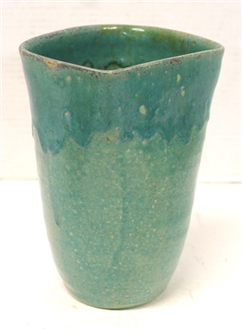 Handmade by North State Pottery (1939 - 1959) Turquoise Vase - Rectangular Top - Two Variations of Turquoise Glaze - Vase is 8 Tall 4 1/2 Wide