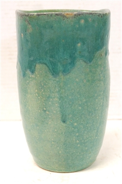 Handmade by North State Pottery (1939 - 1959) Turquoise Vase - Rectangular Top - Two Variations of Turquoise Glaze - Vase is 8 Tall 4 1/2 Wide