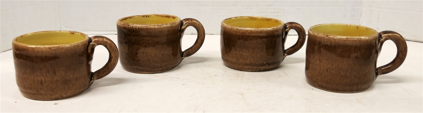 Set of 4 Pisgah Forest Mugs - 1954-1955- Brown Body with Creamy Yellow Interior - Each Mug - is Approx. 2 3/4 Tall 3 1/4 Across