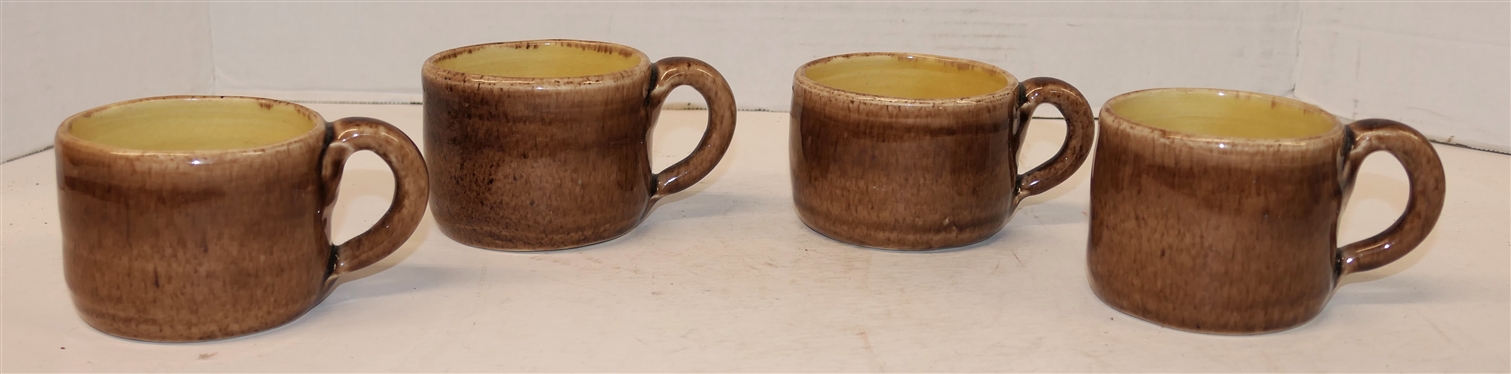 Set of 4 Pisgah Forest Mugs - 1954-1955- Brown Body with Creamy Yellow Interior - Each Mug - is Approx. 2 3/4 Tall 3 1/4 Across