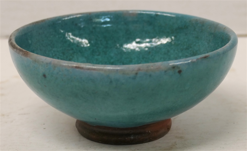 Jugtown Ware Vibrant Turquoise Low Bowl - Stamped on Bottom - Bowl is 2" Tall 4 1/2" Across