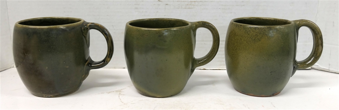 3 Jugtown Ware - North Carolina Pottery Oversized Frogskin Mugs - Each Mug is Approx. 4 1/4 Tall 4 Wide - One Mug Handle Has Been Repaired 