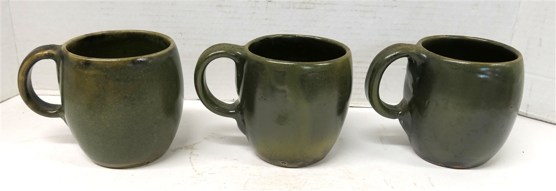 3 Jugtown Ware - North Carolina Pottery Oversized Frogskin Mugs - Each Mug is Approx. 4 1/4 Tall 4 Wide - One Mug Handle Has Been Repaired 