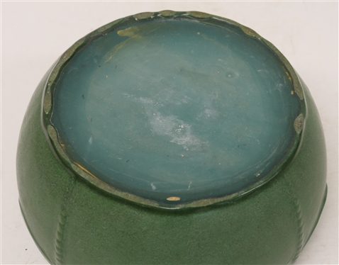 Weller Bedford Matte Green Art Pottery Vessel with Embossed Dragonfly Decoration - Circa 1910 - Unsigned - Vessel is 4 1/4 Tall 8 Across
